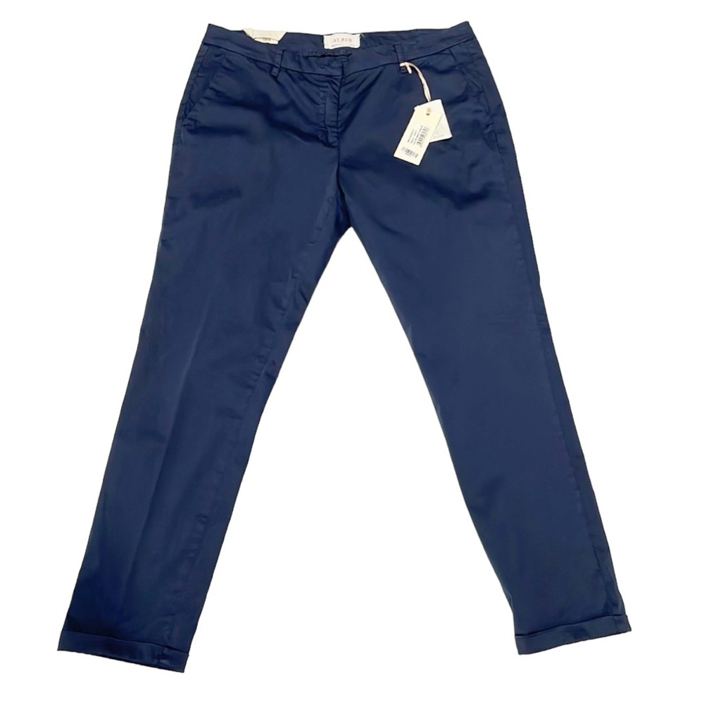 At.P.Co Slim Cropped Chino Sofia Pants Women Sz 46 US Flat Front‎ Blue Mid Rise